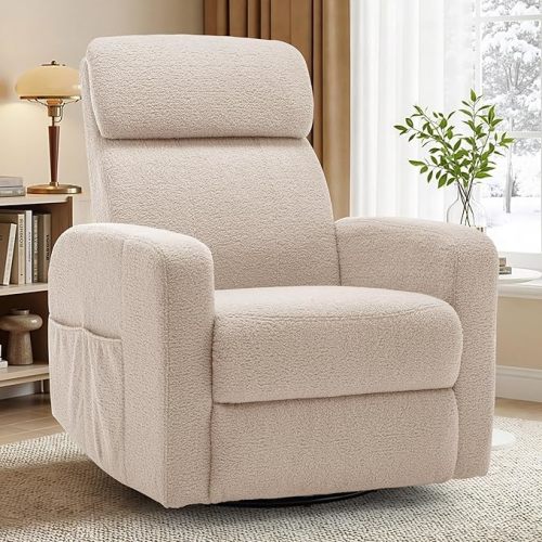 Korser Power Swivel Recliner Chairs for Adults, Electric Glider Rocking Chair Nursery, Glider Recliner Nursery Chair with Classified Side Pocket, Nursery Rocking Chairs with USB and Type-C Ports