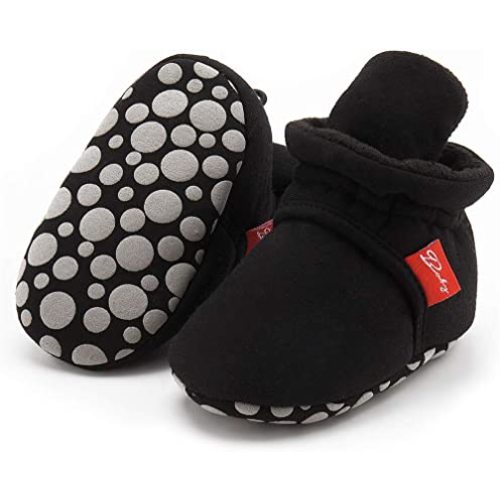 HsdsBebe Unisex Newborn Baby Cotton Booties Non-Slip Sole for Toddler Boys Girls Infant Winter Warm Fleece Cozy Socks Shoes