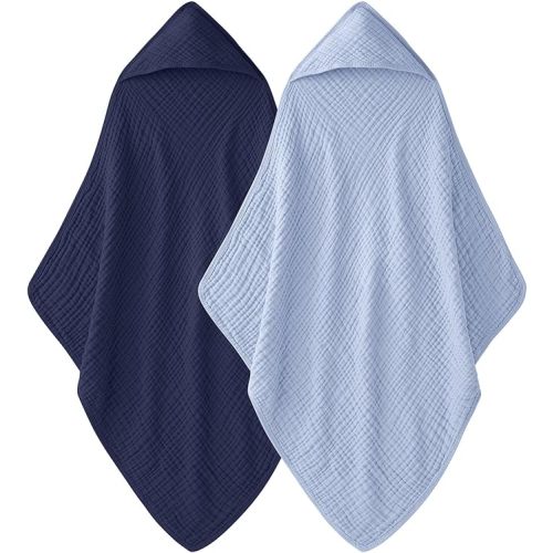 Unnivoll Hooded Baby Towels for Newborn - 2 Pack, 100% Muslin Cotton, Baby Bath Towels with Hood, Soft and Absorbent for Boys, Girls Infant, Toddler and Kids, Large 32x32 Inches, Newborn Essential