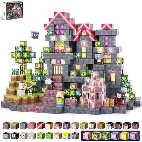 Magnetic Blocks -198PCS Enchanted Hotel Magnetic Building Cubes,Educational Sensory Stacking Kit & STEM Learning Play,Christmas Birthday Creative Gifts for Kids Boys Girls Ages 4 5 6 7 8 10+ Years Old