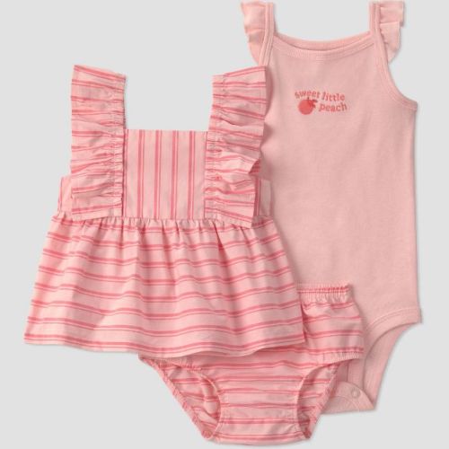Carter's Just One You® Baby Girls' 3pc Striped Tank Top with Bodysuit and Bloomer Set - Coral Pink 6M