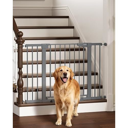 Cumbor 30-46" Baby Gate for Stairs, Auto-Close Dog Gate Indoor, Mom's Choice Awards Winner-Easy Install Pressure Mounted Pet Gates for Doorways, Dual Lock Safety Proofing for Babies & Pets, Cool Gray
