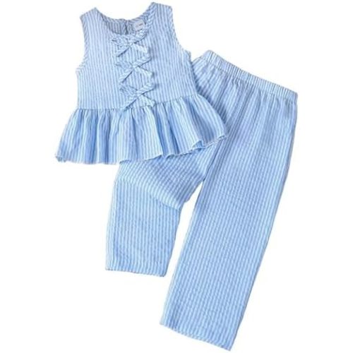 Toddler Baby Girl Clothes Summer Outfits Ruffle Sleeveless Vest Tank Tops Pants Set Cute Clothes For Girls 12M-5T