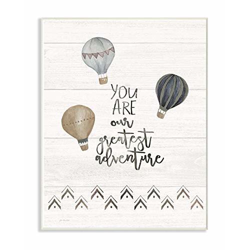 Stupell Industries The Kids Room Our Greatest Adventure Neutral Grey Hot Air Balloons Wall Plaque Art, 13 x 19, Proudly Made in USA