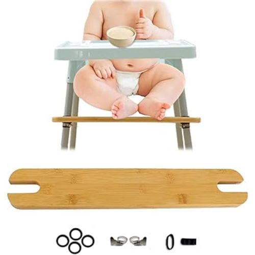 High Chair Foot Rest, Non-Slip Height-Adjustable Baby Highchairs Pedal with 4 Rubber Rings, 2 Hose Clamp, 2 Rubber Sleeves, Suitable for Most High Chair Accessories (Bamboo Footrest)