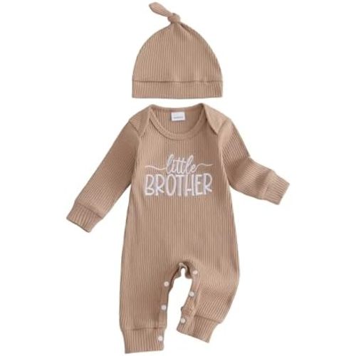 allshope Newborn Baby Boy Fall Outfit Romper Lil Bro Embroidery Long Sleeve Jumpsuit Bodysuit Infant Winter Clothes