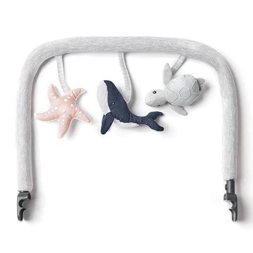 Ergobaby Evolve Bouncer Toy Bar Accessory for Infant and Toddler Play, Compatible with Ergobaby Evolve Baby Bouncer, Ocean Animals Design - Ocean Wonders Light Grey