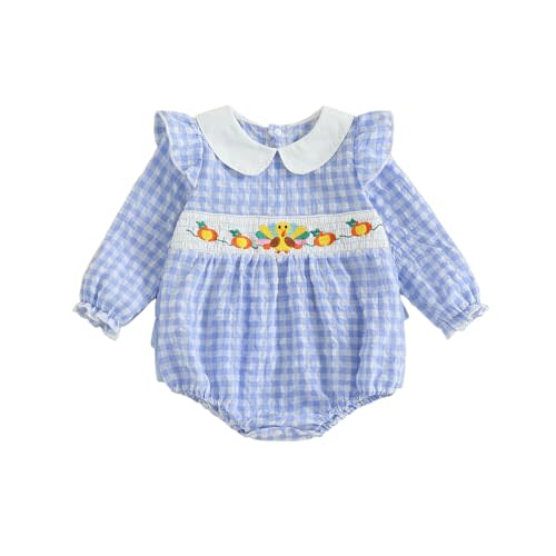 Adobabirl Infant Baby Girl Outfit Newborn Bow Bubble Romper Long Sleeve Embroidery Jumpsuit Cute Smocked Clothes