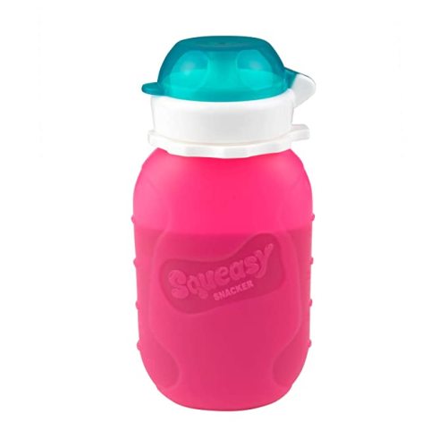 Purple 6 oz Squeasy Snacker Spill Proof Silicone Reusable Food Pouch - for Both Soft Foods and Liquids - Water, Apple Sauce, Yogurt, Smoothies, Baby Food - Dishwasher Safe