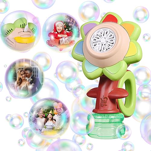 Sunflower Bubble Machine for Kids Automatic Flower Bubble Toy with Colorful Lighting for Toddlers Handheld 20000+Bubbles 3 Modes Fun Swing Dance Bubble Maker Blower Blaster Outdoor Toys Type-C Green