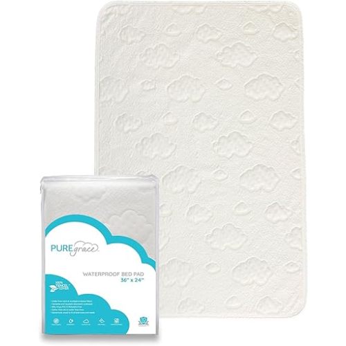 PUREgrace Tencel Waterproof Bed Pad - (36” x 24”) Washable and Reusable for Incontinence and Potty Training, Absorbent Underpad - Fits All Bed Sizes