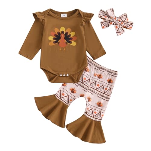 My First Christmas Baby Girl Outfits Elk Print Long Sleeves Romper Flared Pants Sets Baby Girl Christmas Outfits
