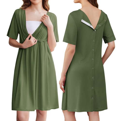 KISSGAL Women Maternity Nursing Nightgown with Button Short Sleeve Nursing Dress for Breastfeeding Labor and Delivery Gown for Hospital S-XXL