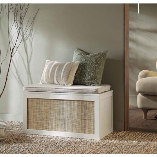 Frances Woven Rattan Double Storage Stool with Cushion, White