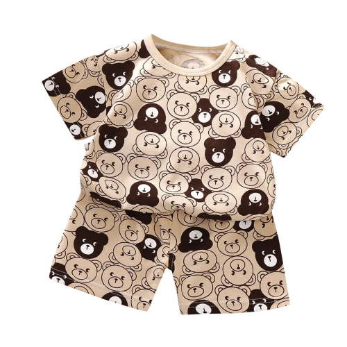 WRKEKC Summer Outfits for Girls, Baby Girl Outfits, Children's Round Neck Short Sleeve Elastic Waist Shorts Casual Home Suit Set