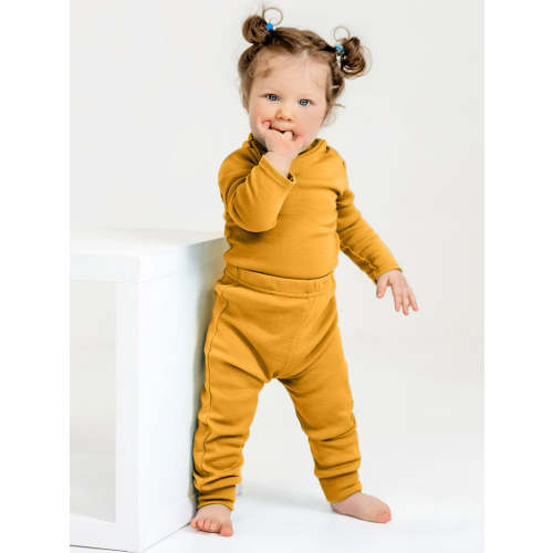 Wooly Thermal Baby Turtleneck Bodysuit 100% Soft Merino Wool Mustard – Somerino