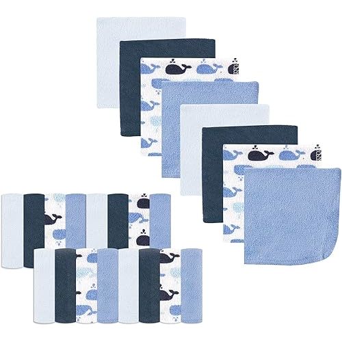 Luvable Friends Unisex Baby Super Soft Bundle Washcloths, Whale, One Size