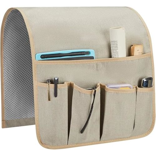 Sofa Armrest Organizer, Remote Control Holder for Recliner Couch, Arm Chair Caddy with 5 Pockets for Magazine, Tablet, Phone, iPad