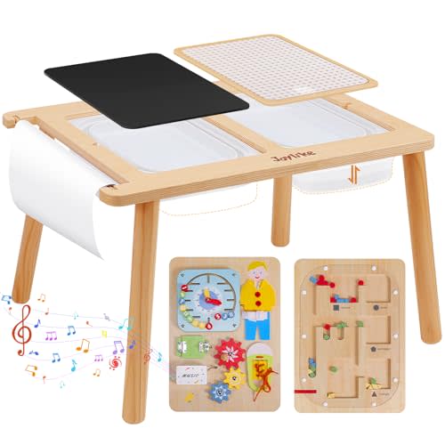 Joylike Sensory Table with Busy Boards for Toddlers 1-3 | 7-in-1, Drawing and Activity Table, 4 Busy Boards, 2 Storage Bins & Paper Roll, Gift for 1 2 3 4 5 Year Old Boys Girls