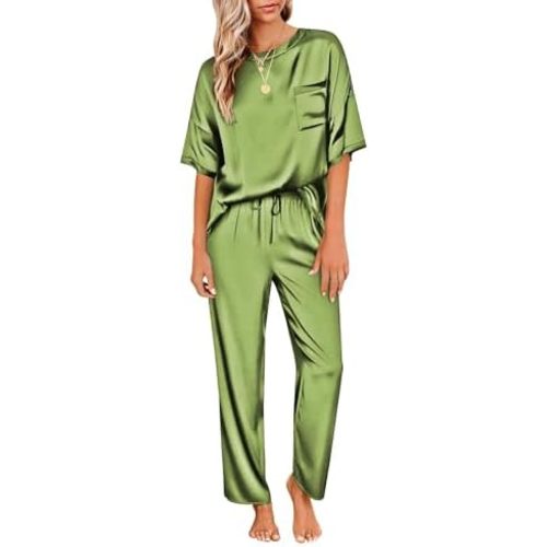 Ekouaer Pajamas for Women Set Silky Satin 2 Piece Lounge Sets with Pockets