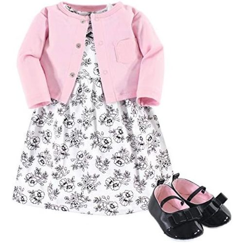 Hudson Baby baby-girls Cotton Dress, Cardigan and Shoe Set