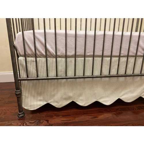 4 Colors - Custom Ticking Stripe Scallop Edge Crib Skirt, Baby Boy, Baby Girl, Neutral Crib Skirt, Mini Crib Skirt