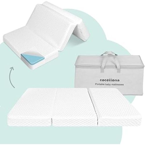 Pack and Play Mattress, 38x26 Trifold Pack N Play Mattresses with Travel Bag, Dual-Firmness Memory Foam Foldable Portable Mattress for Pack n Play