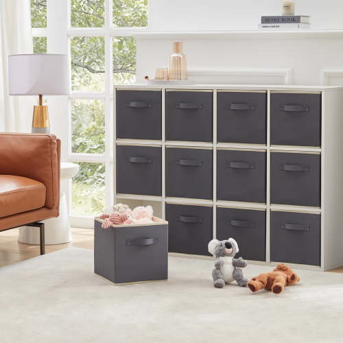 Lifewit 12 Packs Storage Cubes, 11 Inch Cube Storage Bins, Foldable Decorative Fabric Storage Baskets for Organizing Home Organizers with Handles for Shelves, Closet, Grey