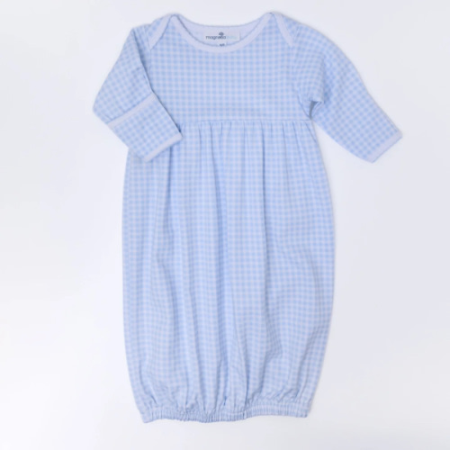 Mini Checks Gathered Gown - Blue – Magnolia Baby