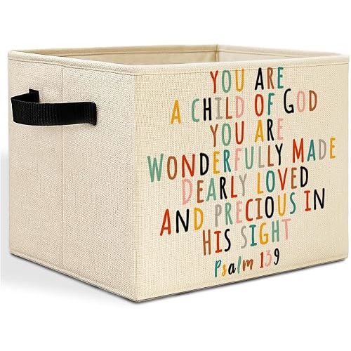 Boho Christian Storage Bins Box with Handles, You Are a Child of God Psalm 139 Bible Verse Laundry Basket Hamper Collapsible Clothes Toys Organizer for Nursery Kids Bedroom Bathroom