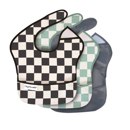 Tiny Twinkle Mess Proof Baby Bibs for Eating – Waterproof, Wipeable Toddler Bibs with Pocket – Baby Food Bibs for Girls & Boys(3 Pack,Checkers Boy)