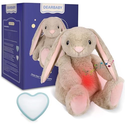 Dearbaby Baby Soother Cry Activated Sensor Toys,Heartbeat Bunny for Babies,Plush Stuffed Animal for Newborn Infants,Baby Toy Vibrating with Mom’s Heartbeat,Baby Shower Gifts for Girls and Boys