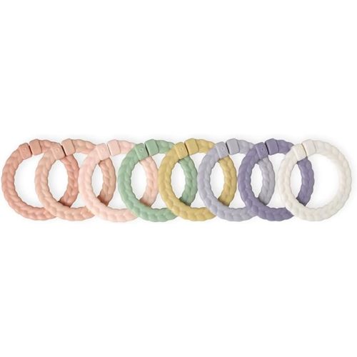 Itzy Ritzy Linking Ring Set; Set of 8 Braided, Rainbow-Colored Versatile Linking Rings; Attach to Baby's Car Seat, Stroller & Activity Gym to Keep Toys Nearby; Pink Rainbow