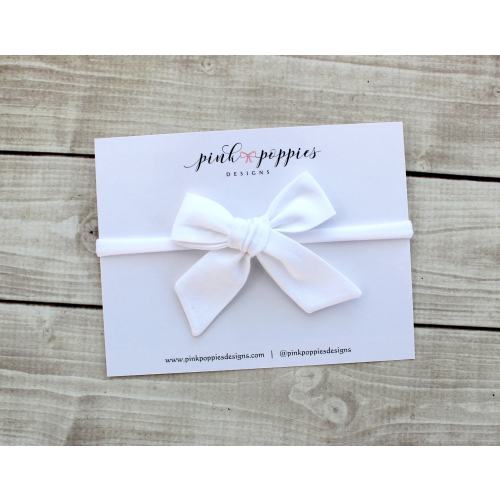 White Baby Headband, White Cotton Hair Bow, Newborn Headband, Nylon Headband, Cotton Hair Bow, Infant Headband, Baby Nylon Headband