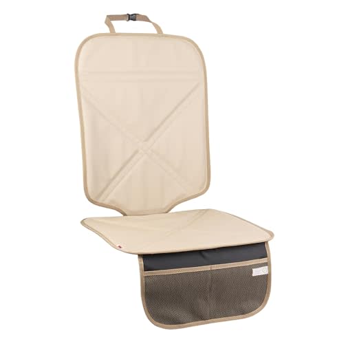 Viaviat Car Seat Protector Leather Waterproof Child Safety Seat Protector Cover with Thick Pad and 2 Large Pockets Durable Kick Mat for All Auto Seat (Beige)