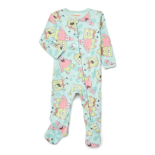 SpongeBob SquarePants Baby Boys or Girls Two-Way Zip Front Footed Pajama One-Piece, Sizes 0-6/9M
