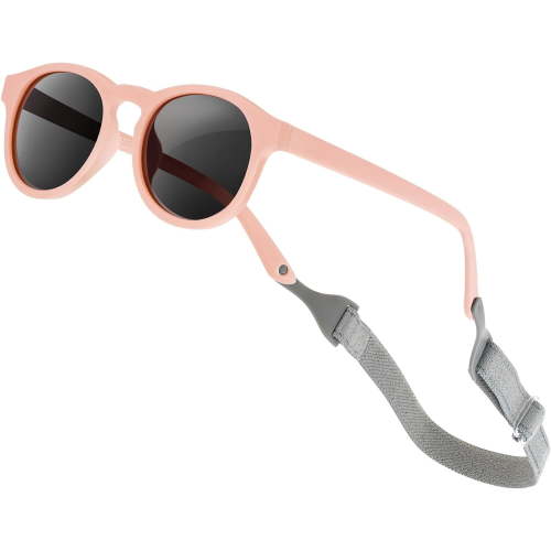 Jingyang Polarized Flexible UV Protection Infant Toddler Kids Sunglasses with Strap, Pink