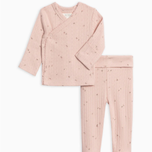 Colored Organics -
2-Piece Lacey Brushed Back Pointelle Kimono Top and Pant Set