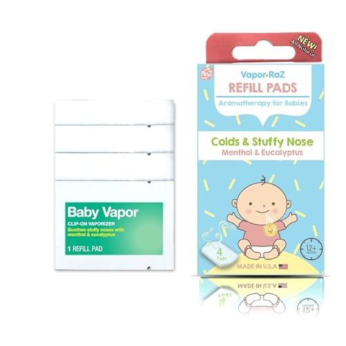 RaZbaby Vapor-RaZ Refills/Baby Cough and Cold Relief/Use at Home & on The go/All Natural Menthol & Eucalyptus / 4 Refills