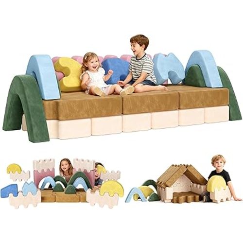 CoziBB 22Pcs Modular Kids Play Couch, Toddler Couch with Convertible and Multifunctional Foam for Inspiring Child Creativity, Kids Couch for Playroom Bedroom - Junlge Theme