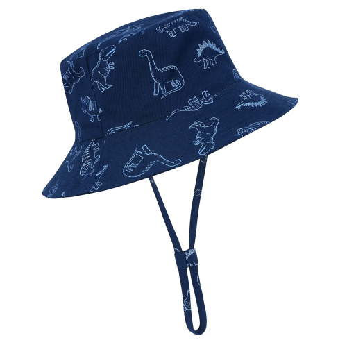 Zando Toddler Baby Sun Bucket Hat Babys Cotton Wide Brim Sun Hats Adjustable Sunscreen Caps Dinosaur Navy Blue 3-6 Months