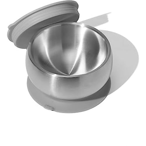 Avanchy Baby Bowls with Suction and Storage Lids Set. Babies Kids Toddler Boys Girl First Food Feeding. Fits Feeding High Chair Table. Stainless Steel, Gray