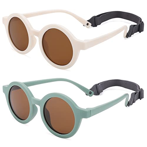 COASION Baby Polarized Round Sunglasses Flexible Rubber Shades with Strap for Toddler Newborn Infant Ages 0-24 Months