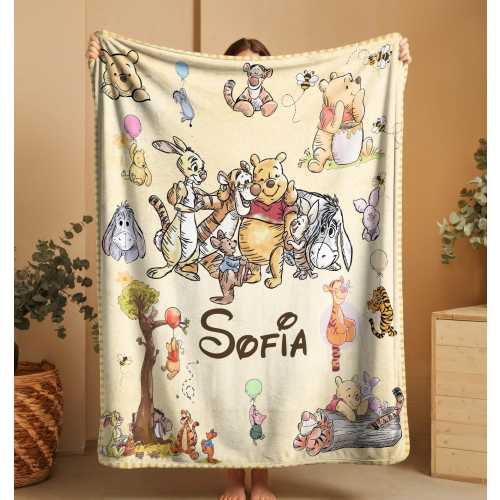 Personalized Winnie the Pooh Blanket for Kids,Custom Name Baby Gift, Classic Pooh Nursery Throw,Soft Toddler Blanket ,Newborn Shower Gift