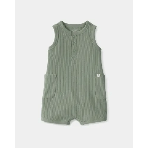 Baby Boy Waffle-Knit Sleeveless Romper - Green | Carter's