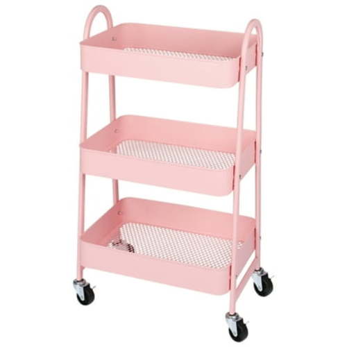 GIANNA 3-Tier Plastic Rolling Utility Cart with Handle, Multi-Functional Storage Trolley for Office, Living Room, Kitchen, Movable Storage Organizer with Wheels