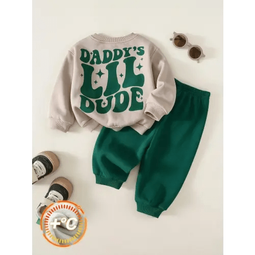 SHEIN Baby Boy, Baby Boy 2pcs Autumn/Winter Thermal Lined Thick Cute Parent-Child Slogan Graphic Sweatshirt Set, Baby Winter Clothes, Tracksuit, Streetwear | SHEIN USA