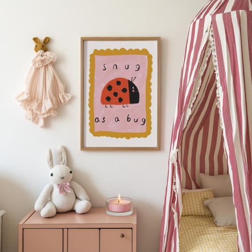 Snug As A Bug Print, toddler room decor, Baby Gift, Cute Playroom, Kid Room Poster,  Ladybird Drawing, Unframed Printed Poster