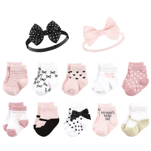 Hudson Baby Infant Girl Sock and Headband 12pc Set, Mom Dad, 0-9 Months - Mom Dad