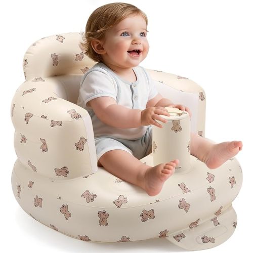Inflatable Baby Seat for Babies 3-36 Months and Up Back Support Inflatable Baby Chair Built in Air Pump for Learning to Sit Baby Blow Up Floor Seat with Tray